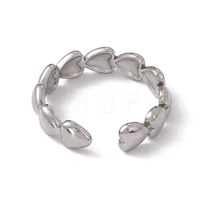 304 Stainless Steel Heart Wrap Open Cuff Ring for Women RJEW-C045-18P-1