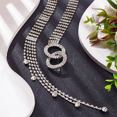 Crystal Rhinestone Tennis Waist Chain with Double Rings AJEW-WH0248-54-1