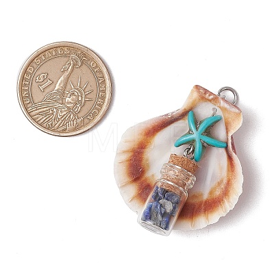 7Pcs 7 Styles Natural Scallop Shell & Dyed Synthetic Turquoise Starfish Pendants PALLOY-JF03564-01-1