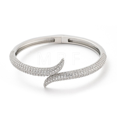 Rack Plating Brass Micro Pave Clear Cubic Zirconia Bangles for Women BJEW-G722-01P-1