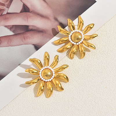 201 Stainless Steel Glass Seed Beaded Stud Earrings for Women BQ4917-1