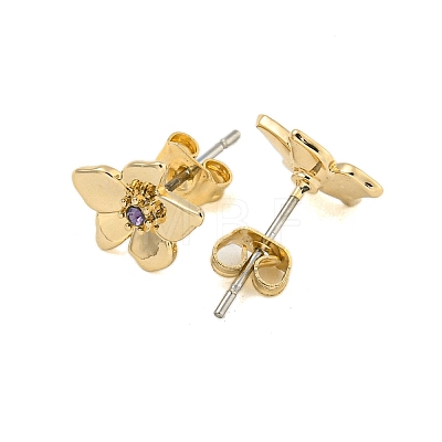 Brass Micro Pave Cubic Zirconia Ear Studs EJEW-P283-01G-02-1