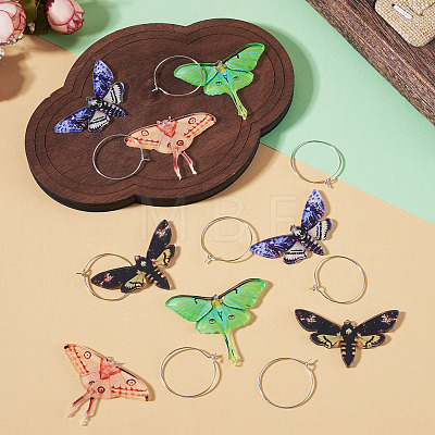 4 Pairs 4 Colors Butterfly Alloy & Acrylic Hoop Earrings EJEW-TA0001-88B-1