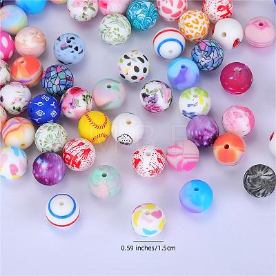 Printed Round Silicone Focal Beads SI-JX0056A-213-1