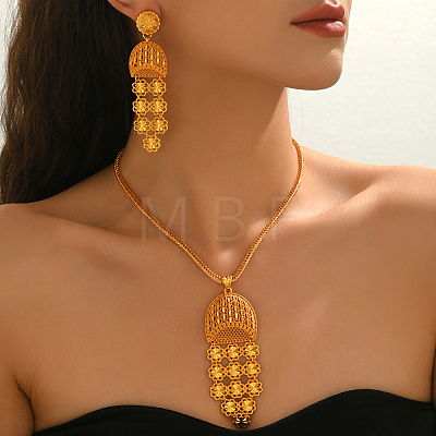 Vintage Alloy Long Tassel Hollow Flower Earrings & Necklaces Sets for Women HI3455-1