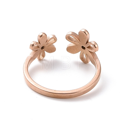 Ion Plating(IP) 304 Stainless Steel Flower Open Cuff Ring for Women RJEW-D120-07B-RG-1