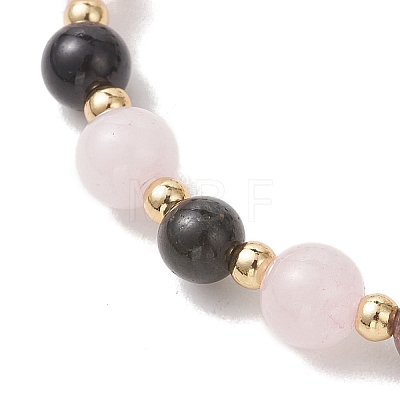 Natural Multicolor Tourmaline and Rose Quartz Round Beads Stretch Bracelets for Women BJEW-JB13517-1