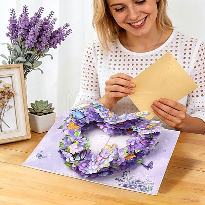 Pop Up 3D Heart Butterfly Bouquet Greeting Cards AJEW-FZC0001-06-1