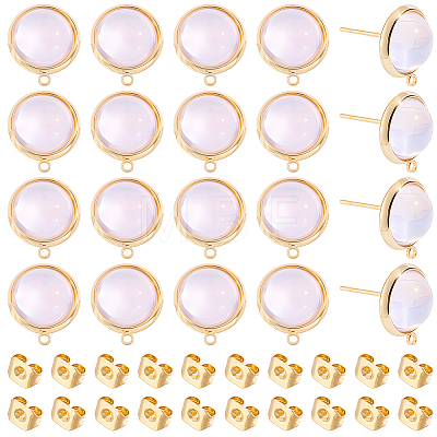 20Pcs Flat Round Brass & Glass Stud Earrings KK-BBC0028-26-1