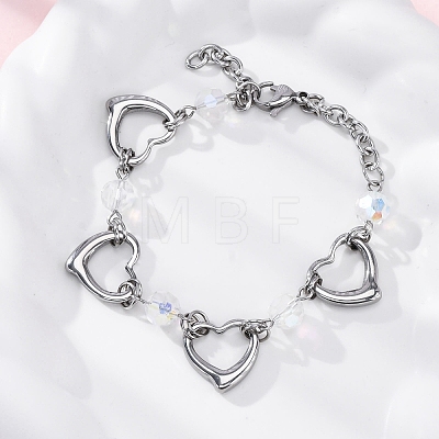 201 Stainless Steel Heart Link Chain Bracelets BJEW-B078-177P-02-1