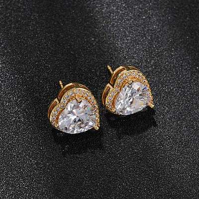 Brass Micro Pave Cubic Zirconia Stud Earrings for Women EJEW-F418-06G-1