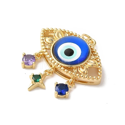 Evil Eye Rack Plating Brass Cubic Zirconia Pendants KK-G504-20G-01-1