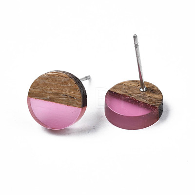 Transparent Resin & Walnut Wood Stud Earrings EJEW-N017-008-A03-1