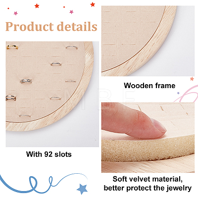 92-Slot Flat Round Wooden Finger Rings Display Stands EDIS-WH0022-14A-1