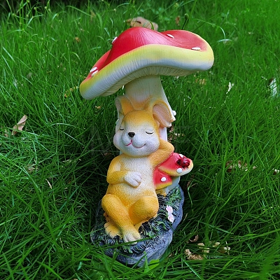 Resin Rabbit with Mushroom Figurines GARD-PW0001-03-1