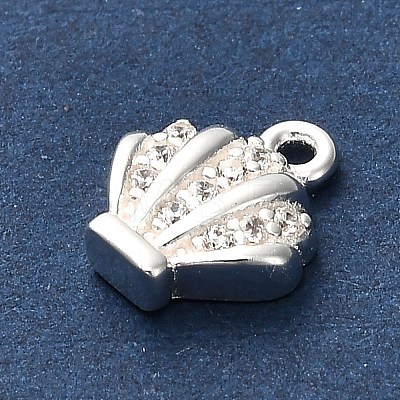 925 Sterling Silver Micro Pave Clear Cubic Zirconia Shell Shaped Charms STER-U009-09S-01-1