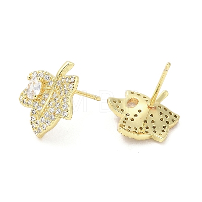 Rack Plating Brass Micro Pave Clear Cubic Zirconia Stud Earrings for Women EJEW-M260-21G-1