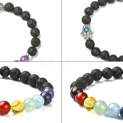 Chakra Jewelry Natural Lava Rock Bead Stretch Bracelets X-BJEW-JB02272-1
