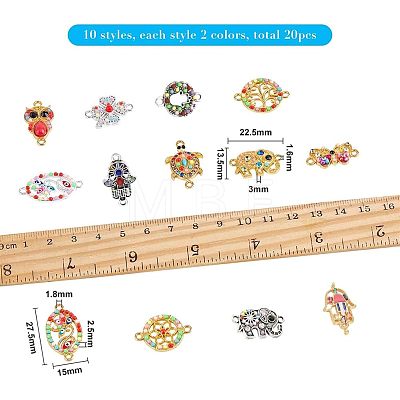 Evil Eye Theme Alloy Rhinestone Links Connectors ALRI-NB0001-07-1