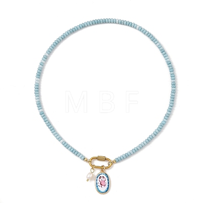 304 Stainless Steel Pendant Dyed Glass Rondelle Beaded Necklaces for Women NJEW-JN06540-03-1