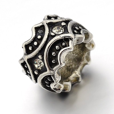 Mixed Styles Retro 304 Stainless Steel Grade A Rhinestone Big Hole Column Beads STAS-E086-16AS-1