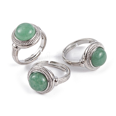 Natural Green Aventurine Round Adjustable Rings RJEW-K271-04P-10-1