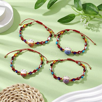 Adjustable Lanmpword Evil Eye Braided Bead Bracelet BJEW-JB11059-1