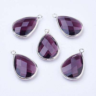 Silver Color Plated Brass Glass Teardrop Pendants GLAA-M006-A-06S-1