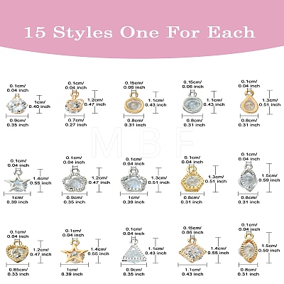 15pcs 15 Styles Alloy Charms ZIRC-YW0001-11-1