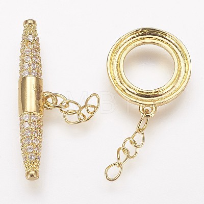 Brass Micro Pave Cubic Zirconia Ring Toggle Clasps X-ZIRC-P050-11G-1