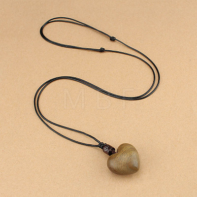 Wood Heart Pendant Adjustable Black Waxed Cord Necklaces for Women FS-WG059F7-01-1