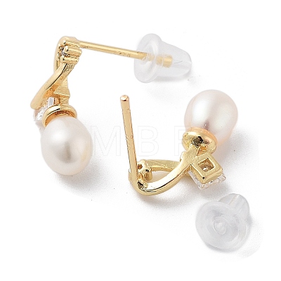 Natural Pearl Ear Studs EJEW-P256-43G-1