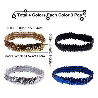 Gorgecraft 12Pcs 4 Colors Yarn & Rubber Elastic Headbands OHAR-GF0001-17-1