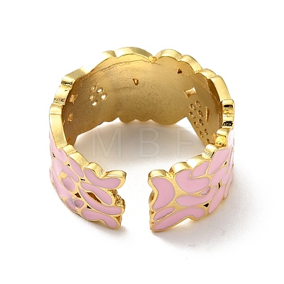 Enamel Butterfly and Heart Open Cuff Ring with Clear Cubic Zirconia RJEW-G254-02G-1