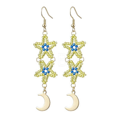 Star Glass Seed Beaded Dangle Earrings for Women EJEW-MZ00206-03-1