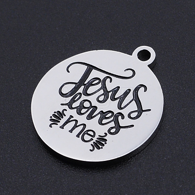 Non-Tarnish 201 Stainless Steel Etched Pendants STAS-N090-JN802-1