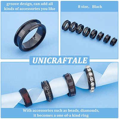 Unicraftale 16pcs 8 Style Stainless Steel Grooved Finger Ring Settings RJEW-UN0001-29-1