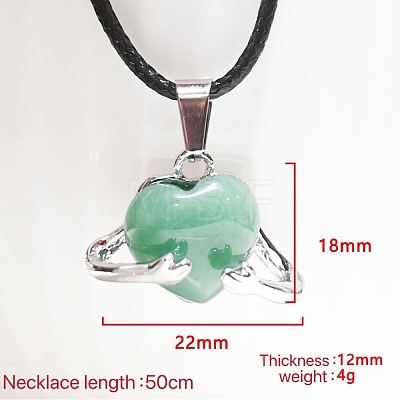 Natural Green Aventurine Heart with Metal Hands Pendant Necklaces FX8013-7-1