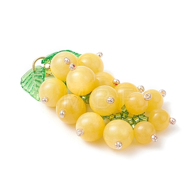 Dyed Natural Yellow Jade & Glass Seed Beaded Grape Pendants PALLOY-MZ00872-03-1