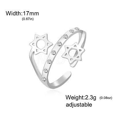 304 Stainless Steel & Crystal Rhinestone Cuff Open Rings WGEE38E-01-1