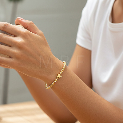 Minimalist Brass Star and Roound Beaded Stretch Bracelets for Women PJ3900-1