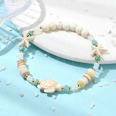 Natural Freshwater Shell & Amazonite & Synthetic Turquoise & Opalite & Non-magnetic Hematite Beads Stretch Bracelets for Women BJEW-JB13810-01-1