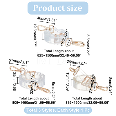 WADORN 3Pcs 3 Style Adjustable Transparent PVC Bag Straps FIND-WR0010-01-1