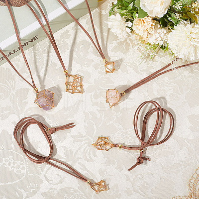 6Pcs 3 Styles Crystal Holder Cage Necklace MAK-SC0001-41G-1
