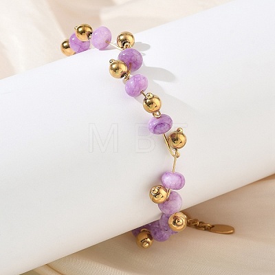 304 Stainless Steel Rondelle Natural Amethyst Beaded Bracelets BJEW-C151-04B-1