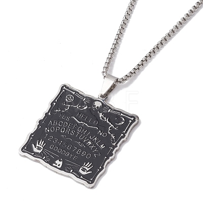 Square with Word 304 Stainless Steel Pendant Necklaces NJEW-K253-26P-1