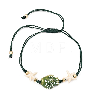Handmade Porcelain & Synthetic Turquoise Adjustable Beaded Bracelets for Women BJEW-JB13972-1
