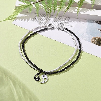 2Pcs 2 Style Alloy Enamel Yin Yang Metching Pendant Necklaces Set NJEW-JN04175-02-1