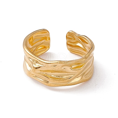 Ion Plating(IP) 304 Stainless Steel Twist Wave Open Cuff Ring for Women X-RJEW-C045-22G-1