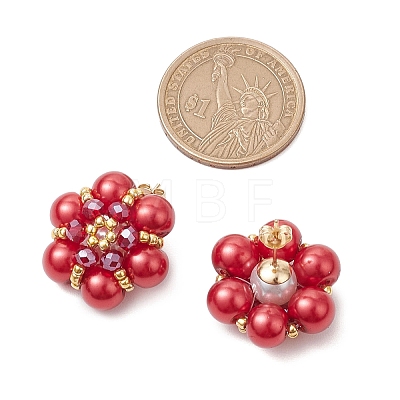 Glass Seed Beads Flower Stud Earrings EJEW-MZ00349-1